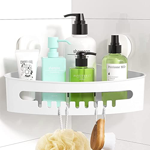 Luxear Corner Shower Caddy Suction Bathroom Storage Basket Wall Mounted, No-Dril Rust Free Removable Vacuum Shower Shelf Rack shampoo bottles Organizer For Room Kitchen Toilet Tiles Glass Sponges Soap