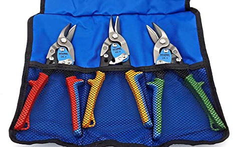 HVAC Premium Aviation Snips Set – 3-Piece Heavy Duty Tin Snips for HVAC, Sheet Metal, Roofing, Wire – CR-V Steel, Color-Coded Handles, Offset Design with Carrying Case