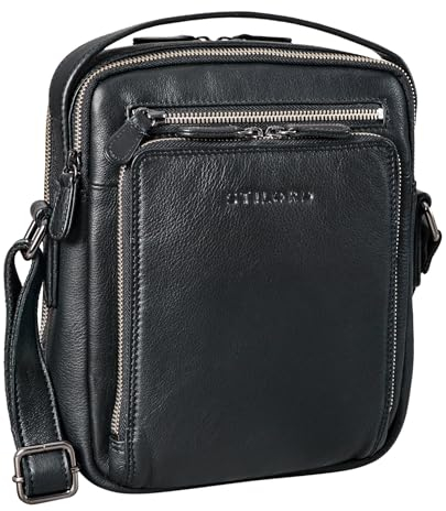 STILORD 'Ilkay' Männer Tasche Leder Klein Vintage Umhängetasche Herrentasche kleine Messenger Bag Tablettasche 10,1 Zoll Echtleder, Farbe:schwarz