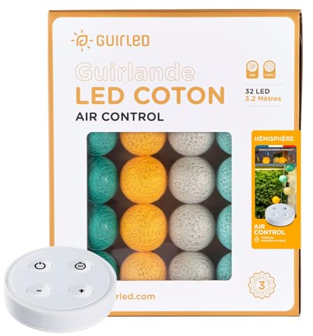 GuirLED - LED Baumwollkugeln Lichterkette USB - Drahtlose Fernbedienung - Baby Nachtlicht 2h - Dual USB 2A Netzteil enthalten - 4 Intensitäten – 32 Kugeln 3.2m -Halbkugel
