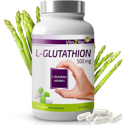 Vita2You Cápsulas de L-glutatión 500 mg – 90 cápsulas – reducido y bioactivo – sin aditivos – alta dosis – calidad premium