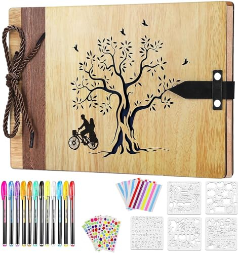 ZEEYUAN 80 Seiten Fotoalbum zum Selbstgestalten aus Holz Gästebuch Fotobuch mit Fotoecken zum Valentinstag Geburtstag für Paare Freunde