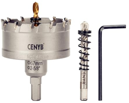 CENYB 2-5/8 (67mm) Coronas Taladros con Broca: para Madera, Pladur, Metal, Acero Inoxidable y Plástico - Punta de Carburo de Tungsteno y 2 Brocas Guías de Titanio