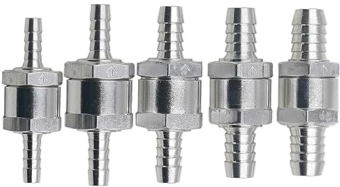 Clapet Anti-Retour 5 Pièces 5 Valve Anti Retour Essence avec Flèche Valve Unidirectionnelle Aluminium pour Carburateur Low Systèmes de Carburant Sous Pression (4mm 6mm 8mm 10mm 12mm)