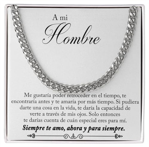 Bramart Collar Cubano para Hombre Te Quiero Ideas de Regalo para Él para Navidad Cumpleaños - Set de Regalo con DEDICACIÓN incluido (A mi Hombre)
