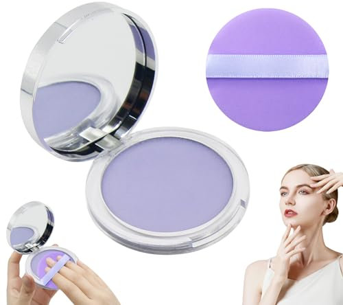 Horuili® Maquillaje En Polvo Fijador, Polvos Faciales Oil Control, Oil Control Face Pressed Powder, Polvo mate impermeable para el rostro, Ligero, Larga duración, Control de aceites (violeta)