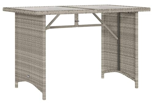 vidaXL Gartentisch mit Glasplatte, Esstisch mit Stahlrahmen, Beistelltisch für Terrasse Garten, Tisch Gartenmöbel, Braun Poly Rattan