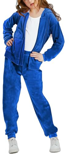 Woolicity Chicas Sudaderas Set Terciopelo Tracksuit 2 Piezas Outfits Zip Up Hoodies y Pantalones Ropa Deportiva Jogging Set