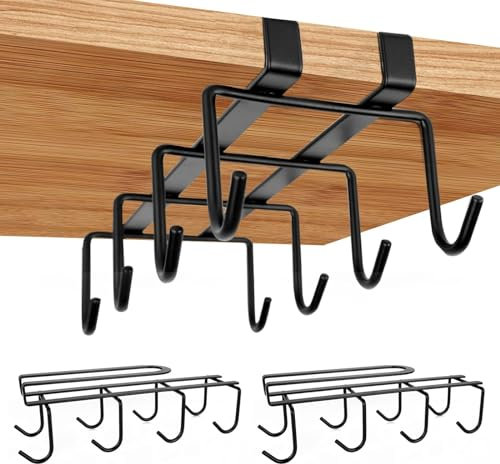 mumisuto 2 PCS Mug Holder Under Shelf, 8 Hooks Mug Holders for Kitchen, Under Cabinet Hanger Rack Iron Cupboard Shelf Organiser for Kitchen Cupboard Cabinet Mugs Cup Hanging