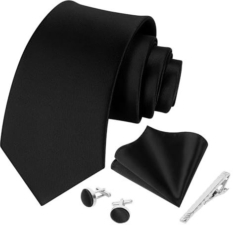 Beaface 5 PCS Ties for Men Wedding Business, Men Ties and Pocket Square Set Formal Solid Color Ties Set (Black)