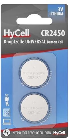 HyCell Pile a bottone al litio CR2450 3V, 2 pezzi, lunga durata, per calcolatrice, bilancia, orologio, chiave dell'auto, apri garage, telecomando, luce