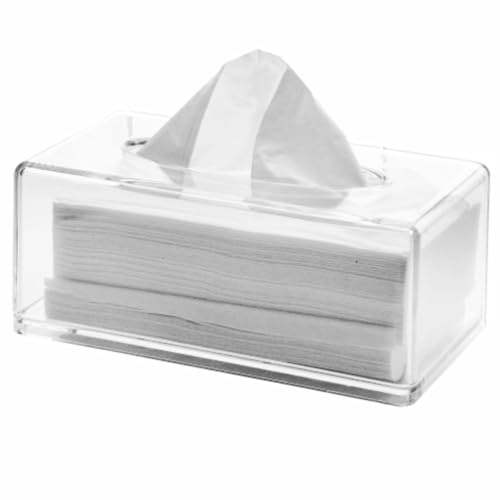 AWAOVV Caja de pañuelos de acrílico transparente con tapa, caja dispensadora de pañuelos cosméticos para encimera, paño seco transparente de plástico A