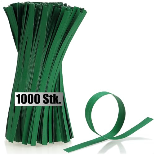 com-four® 1000x Tiras de encuadernación de Papel - Alambres de encuadernación Verdes con núcleo de Alambre Doble, 20 cm Cada uno - para sujeción de Plantas, floristería (20 cm - 1000x)
