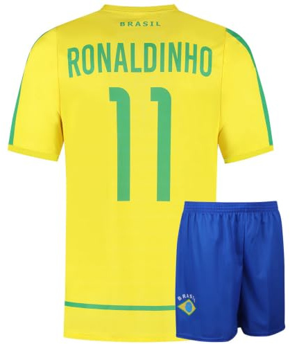 Brasilien Fußball Trikot Set Heim Ronaldinho - WM 2002 - Kinder und Erwachsene - Jungen - Sportsachen - Geschenk - Sport t Shirt - Sportbekleidung - Größe M