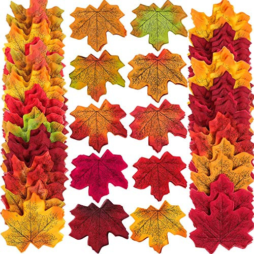 UCLEVER 500 hojas de arce otoñales, hojas artificiales de otoño de 10 colores para decorar habitaciones temáticas otoñales, tarjetas, manualidades y día de Acción de Gracias