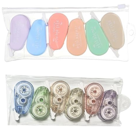 BYTLEOUTJ 12Pcs Correction Tapes Correction Tape Roller,Morandi and Transparent glitter Color Correction Tape Glue Tape Roller,for School Classroom Office Home Students
