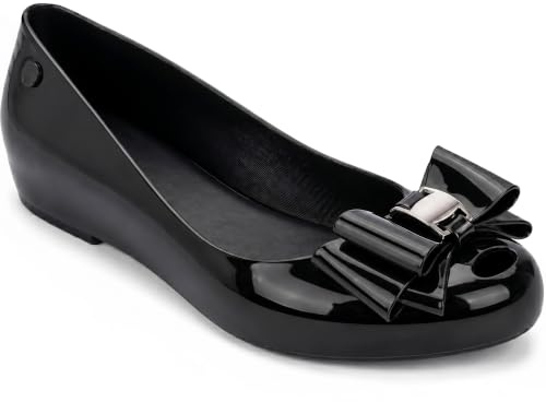 Women's Black Jelly Stylish Shoes Bow Comfortable Slip-On Ballerina Flats for Casual Outings, Summer Walks & Beachwear (Black, UK Footwear Size System, Adult, Women, Numeric, Medium, 6)