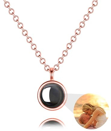 AOiViOZ Argento Sterling 925 Collana con Foto Personalizzata – Collana con Proiezione, Ciondolo con Foto Personalizzata per anniversari e occasioni speciali-Oro rosa
