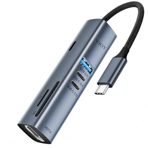 VIOY USB C Hub 7-in-1, Multiport Adapter with USB 3.0 5Gbps Ports, 2 USB-C 2.0 Data Transfer Ports, 4K HDMI, 100W PD and SD/TF Card Reader for MacBook Pro/Air, iPad Pro, Laptop, XPS