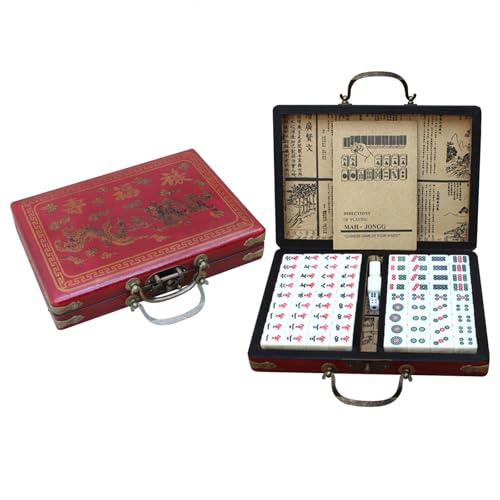 HERCHR Set mahjong numerato cinese, 144 piastrelle set mahjong giocattolo portatile classico giocattolo tradizionale cinese con scatola da trasporto per un gioco all'aperto interno
