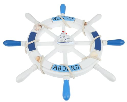 LOORGVEL Ciondolo a Forma di Timone in Legno 34 CM Decorazione Marina da Appendere per Casa e Bar Ornamento Nautico da Parete Versatile Stile