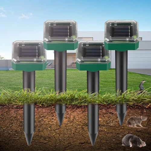 4 unidades de repelente solar para topos, ahuyentador solar ultrasónico para topos, control de topos, repelente de ratas de campo, repelente de topos, control de plagas con IP65 para césped y jardín