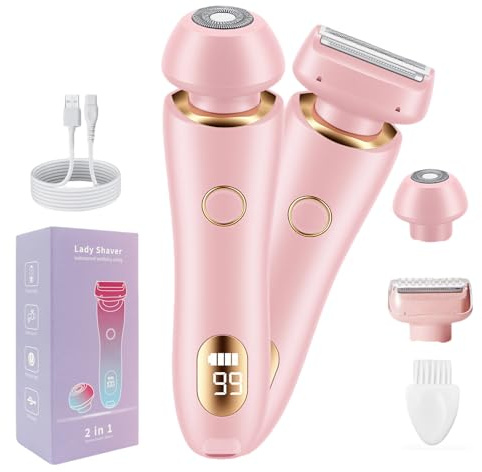 Rasoio Elettrico da Donna 2 in 1 a Doppia Testa,USB Ricaricabile,Impermeabile IPX7,Intima Donna Indolore per Viso, Gambe, Braccia e Zona Bikini