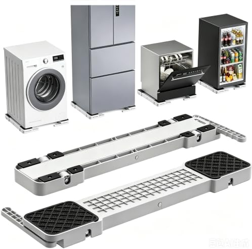 Carrello Lavatrice Regolabile con Ruote, Supporto con Ruote 200kg, Base Regolabile 30-40mm, Base con Ruote per Lavatrice Frigorifero Divani e Armadi, Ruote Lavatrice Antiscivolo Portata Elevata