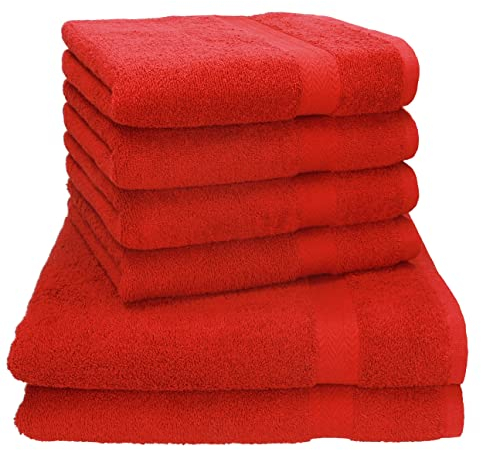 Betz Premium Handtuch-Set - 6 teiliges Handtücher-Set - 2X Duschtücher - 4X Handtücher - 50x100 cm - rot