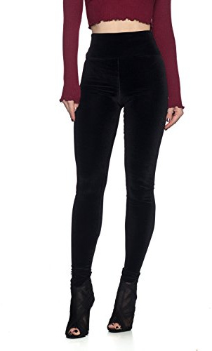 Cemi Ceri Women's High Waisted Velvet Leggings - J2 Love Premium Plush & Crushed Velvet Slim Fit Pants, Full Length Tummy Control Pull-On, Made in USA, Medium, Plush Black