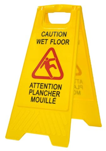 PAMEX Señal de Suelo Mojado. Cartel Plegable Señalización Advertencia Mojado Color Amarillo. Advertencia Superficie Resbaladiza. En Inglés y Francés