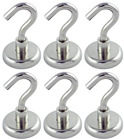 6er-Set Magnethaken (32 mm) mit Kratzschutz-Pads, Neodym Magnet Haken mit starker Haltekraft von bis zu 34 kg