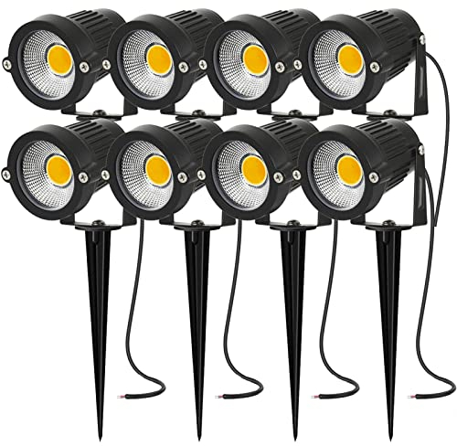 AHOTSUK Garden Spot Lights Outdoor Spotlight Garden Spike Lights Mains Powered Electric 5W 12V 24V Low Voltage Landscape Lights IP66 Waterproof LED Patio Yard Pathway Tree Lawn Fence Yard (8 Pack)