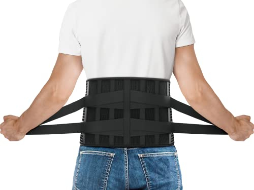 TECH THERAPEUTICS Fascia Lombare Supporto Schiena Ortopedica - Fascia Elastica Lombare Moto - Fascia Schiena Lombare con Stecche Regolabile Donna Uomo - Cintura Lombare di Sostegno - Nero - XS-M