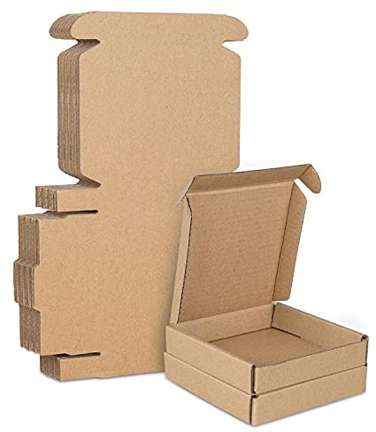 Klein Versandkartons, 100x100x20mm Mini Großbriefkartons für Postversand, Versandtaschen Warensendung, Braune Verpackungskartons für Geschäft, Aufbewahrung oder Geschenkbox, aus Wellpappe(10 Stück)
