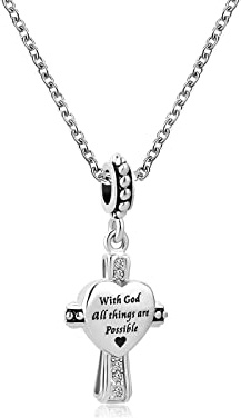 KunBead Jewelry Women Girls Jesus Christian Cross Charm Love Heart 18 inch Dainty Pendant Necklace