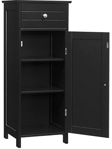 COSTWAY Armario Baño, Mueble Baño con 1 Cajon y 1 Puerta, Mueble Auxiliar Baño con 3 Niveles Ajustable, Mueble Columna Baño Salón Cocina, 35.6 x 30.5 x 88cm (Negro)
