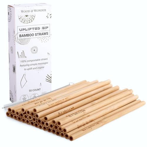 Uplifted Sip Reusable Bamboo Straws Rustic, Compostable Alternative to Plastic and Paper Straws (50-Pack)