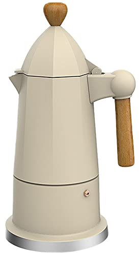Classic Cafe Maker Aluminum Italian Coffee Maker Moka Pot Easy To Clean Suitable for Fire Induction Cookers Ceramic Furnace and Gas Stove Beige 180ml