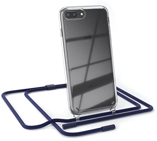 EAZY CASE - kombinierbare Handyketten kompatibel mit iPhone 7 Plus / 8 Plus, Transparente Silikon-Hülle mit rundem Umhängeband, abnehmbar durch abschraubbare Endstücke, Wechselgurt, Nacht Blau