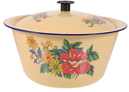 OQHAIR Enamel Basin Soup Bowls with Lids Braising Pan with Lid Vintage Enamel Mixing Bowl Cooking Pot Large Enamel Bowl Home Casserole Soup Cooking Pot Household Stew Pot Baby Vegetable (