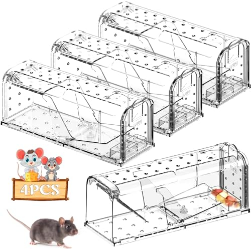 BBLTIFF Piège a Souris Vivante pour Intérieur 4 Pièces, Réutilisable Vivante Attrape Souris, Attrape Souris pour Attraper Les Souris et Autres Rongeurs de Taille Similaire (Transparente)