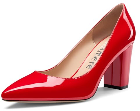 Castamere Femmes Fermé Pointu Bout Haut High Bloc Talon Heel Slip-on Dress Escarpins Bureau Décontracté Chaussures 8 CM Heels Rouge 45 EU