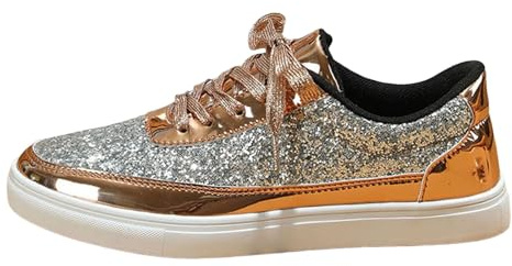 MODSGUE Scarpe estive da donna con paillette glitterate, scarpe da corsa, scarpe da ginnastica per attività all'aria aperta, con lacci, eleganti sneaker per feste, oro Rosa, 45 EU