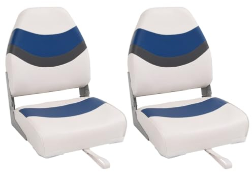 vidaXL Foldable Boat Seats - High Back Fishing/Canoe Kayak Seats w/Aluminium Hinge, PU/PVC, High-Compression Foam - White/Blue/Grey