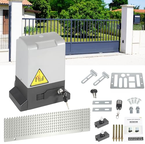 Cecaylie Schiebetorantrieb Set 1600kg 750W Garagentorantrieb mit 2 Fernbedienung Toröffner, 2 Entriegelungsschlüssel und Automatische Schließfunktion für Hotelbis, Fabrik