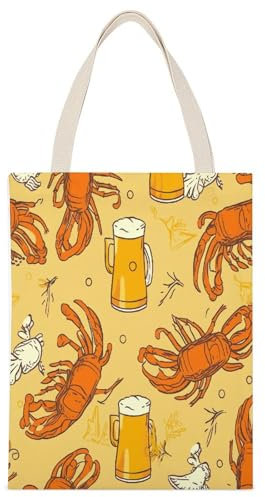 LBKHDS Wiederverwendbare Canvas-Tragetaschen, Bier- und Krebsmuster, Einkaufstasche, Mehrzweck-Einkaufstasche, wiederverwendbar, einseitiges Muster, weiß, 35 x 45 cm, weiß, 35*45cm