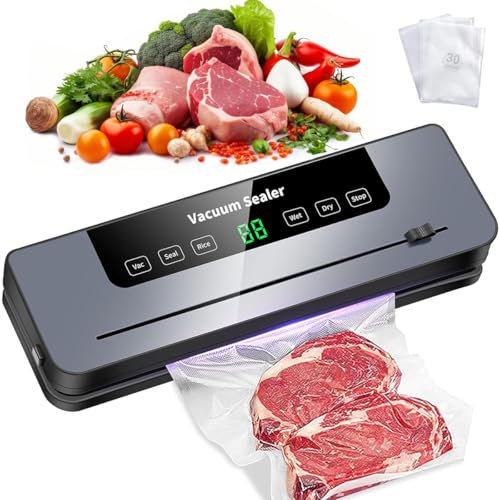 Vakuumiergerät, Vakuumierer 5 in 1,starker Lebensmittel-Vakuumiergerät für frische Lebensmittel, trockene/nasse Lebensmittel, 30-Vakuumbeutel und eingebautem Cutter (schwarz)