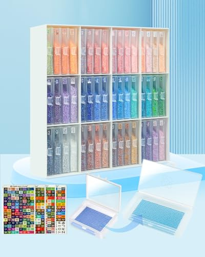 ForeverYoung Extra Large Storage Containers for Diamond Art, Trays and Stands, 48 Pieces Diamond Art Accessories, Diamond Painting Trays with Lid, 2 in 1 Diamond Art Trays and