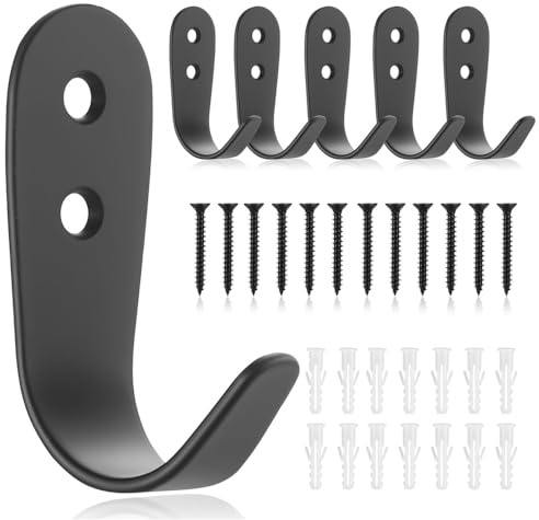 BATENGKEJI 6 Pcs Ganchos Percheros de Pared, Colgadores Perchas Gancho Pared, Ganchos para Colgar Ropa, Llaves, Toallas, Bolsos, Albornoces, Dormitorios, Cocinas y Baños (Negros, Tamaño Grande)